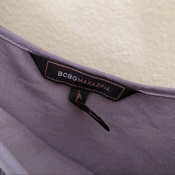 BCBG Gray 1 Shoulder Tie Sleeve Ruffle Layer Dress - Picture 8 of 10